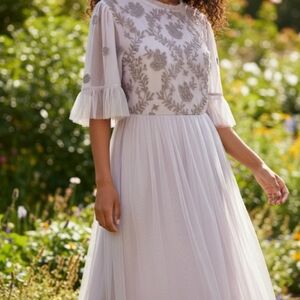 JessaKae Lavender Whimsical Style  Floral Embroidered Tulle Prom Dress